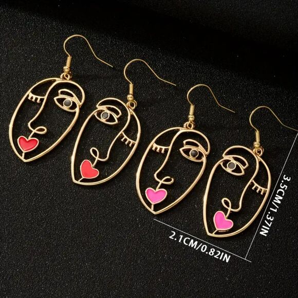 "Face of a Woman" Abstract Portrait Drop Earrings - Sculptural - Picture 2 of 2